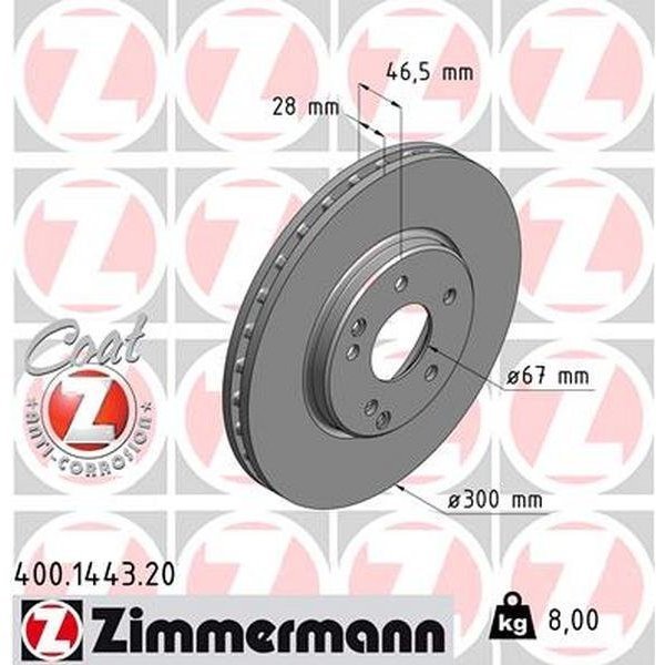 Zimmermann Brake Disc - Standard/Coated, 400.1443.20 400.1443.20
